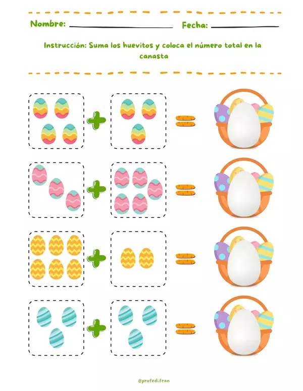 Guía temática Sumas con Huevitos de Pascua