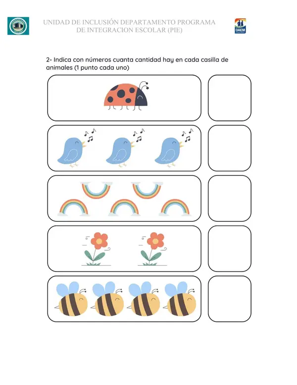 prueba de matematicas 1 al 5 