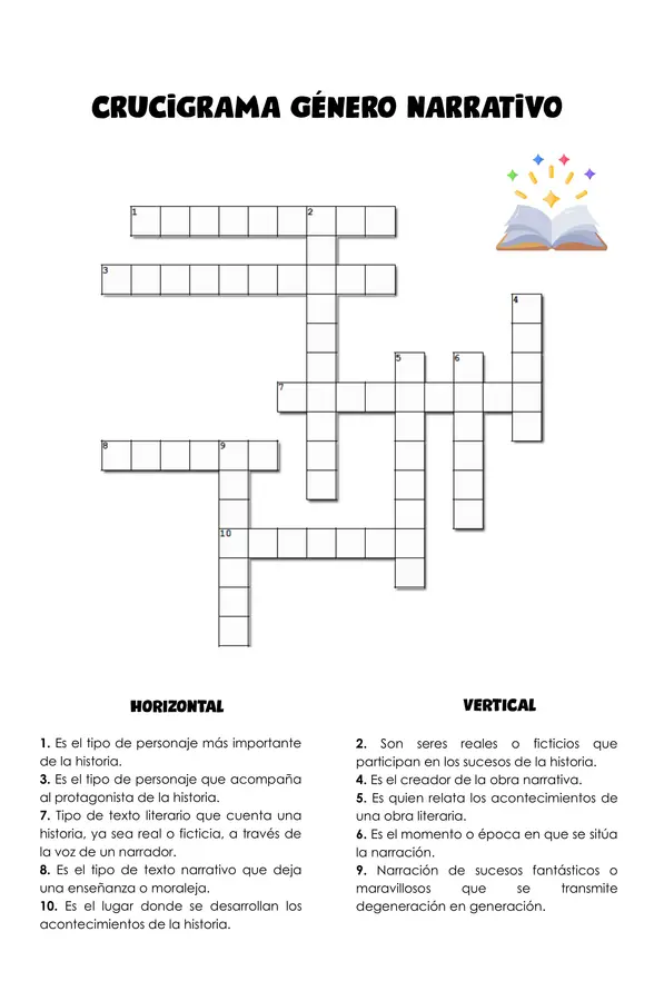LENGUAJE: Crucigrama género narrativo