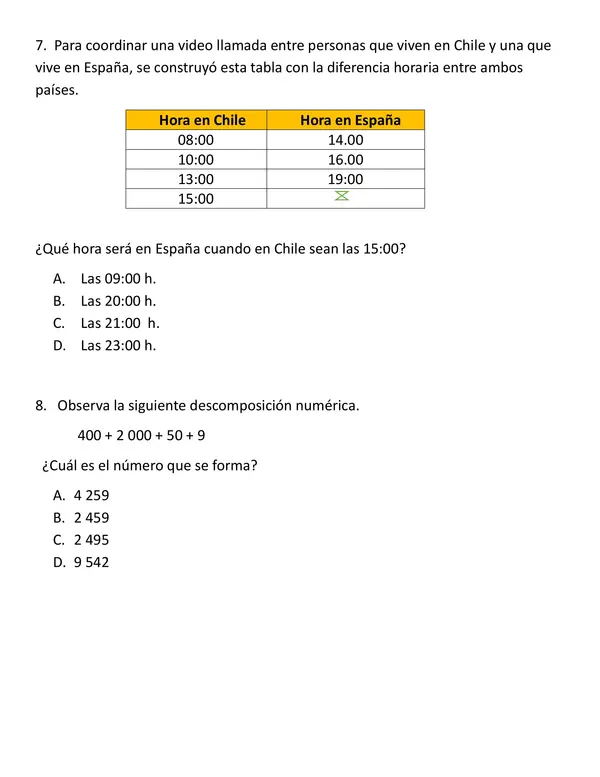 ENSAYO SIMCE MATEMÁTICAS 4º BÁSICO