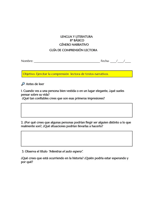 📚 Guía de Comprensión Lectora: “Mientras el auto espera” – O. Henry