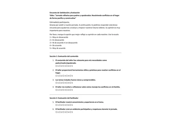 encuesta de satisfaccion taller apoderados 