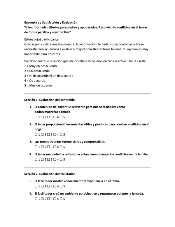 encuesta de satisfaccion taller apoderados 