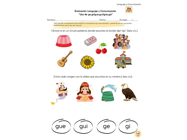 Evaluación uso de ge-gi gue-gui güe- güi