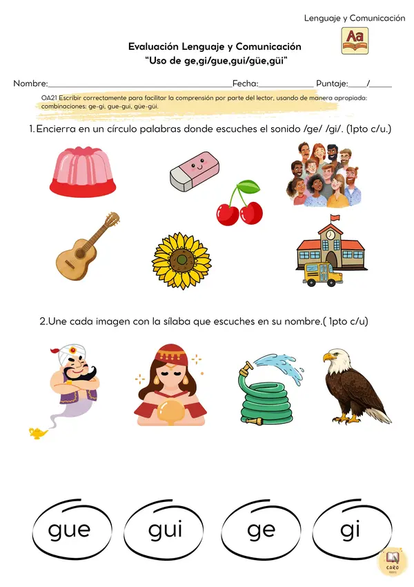 Evaluación uso de ge-gi gue-gui güe- güi