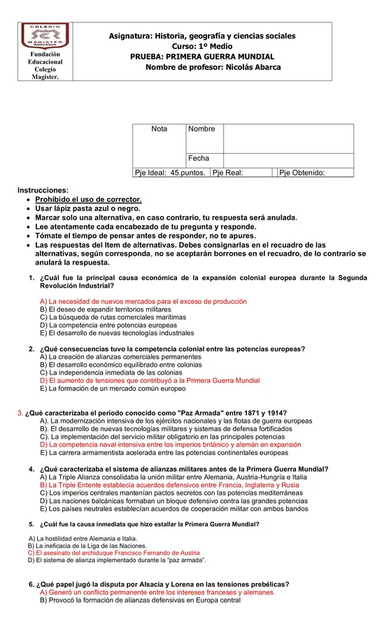 Prueba 1º guerra Mundial