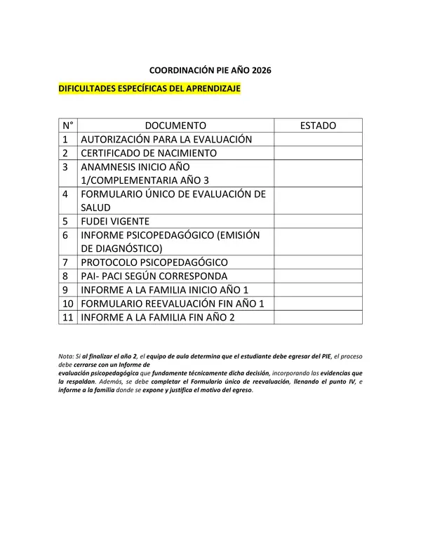 Pautas de Monitoreo Expedientes PIE 2026 - Cartilla N°5