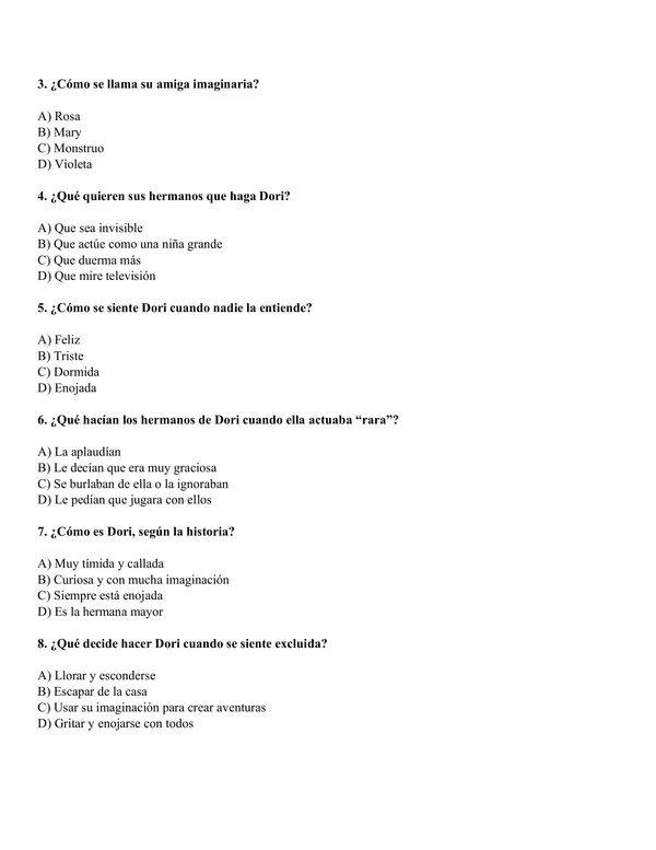 Evaluación de lectura – “Dori Fantasmagori”