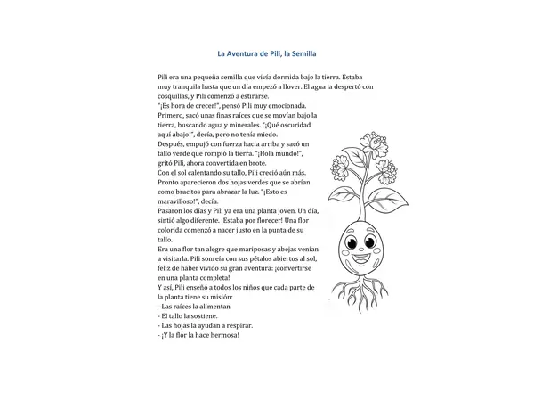 Cuento para enseñar el proceso de una planta