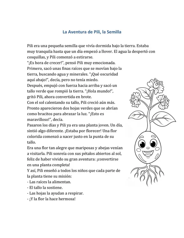 Cuento para enseñar el proceso de una planta