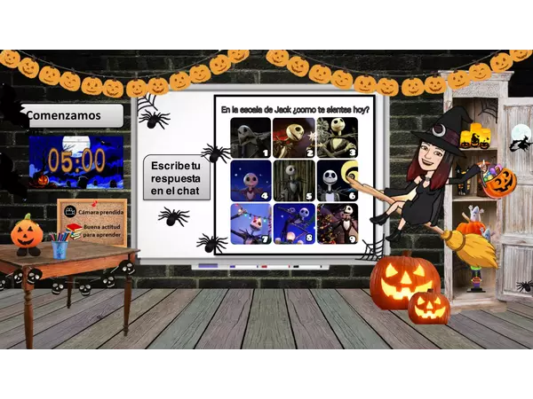Sala virtual halloween con escala de como te sientes