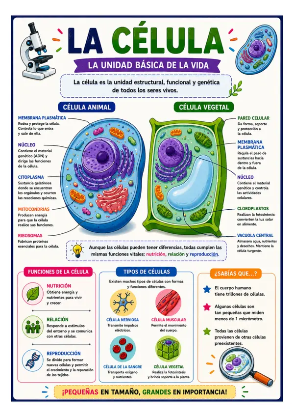 La Célula | Póster Educativo de Ciencias | Célula Animal y Vegetal 