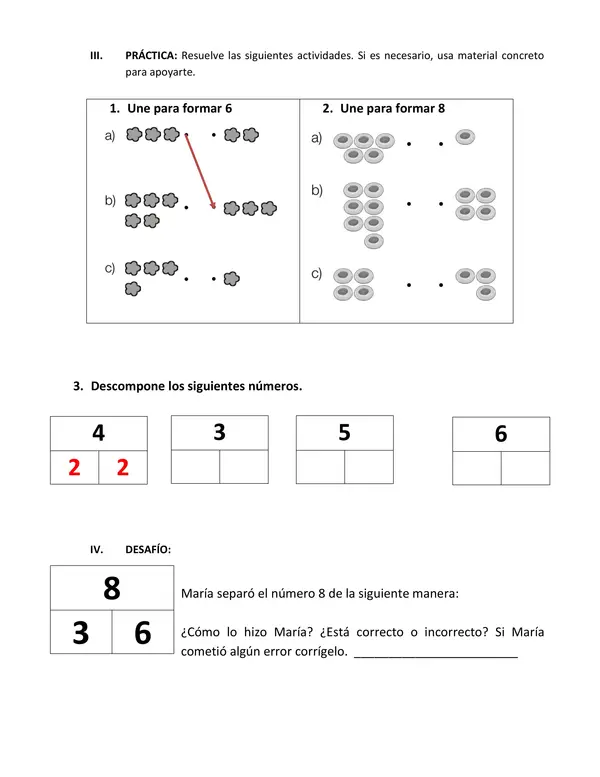 Guía de Composición y Descomposición de Números del 1 al 10