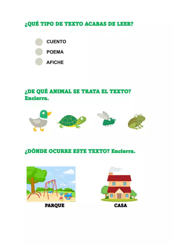 Comprensión de lectura "Sapito Glo Glo Glo"