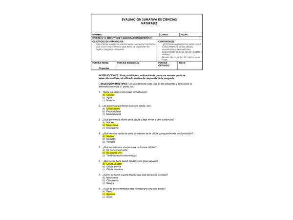 EVALUACION CÉLULA
