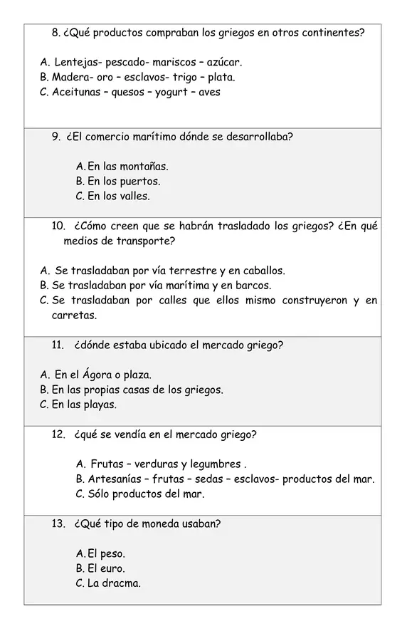 Prueba editable Word "Civilización Griega " Terceros años Historia