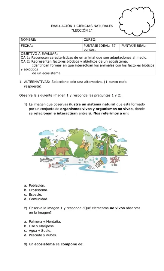 Evaluación de ecosistemas 4° básico