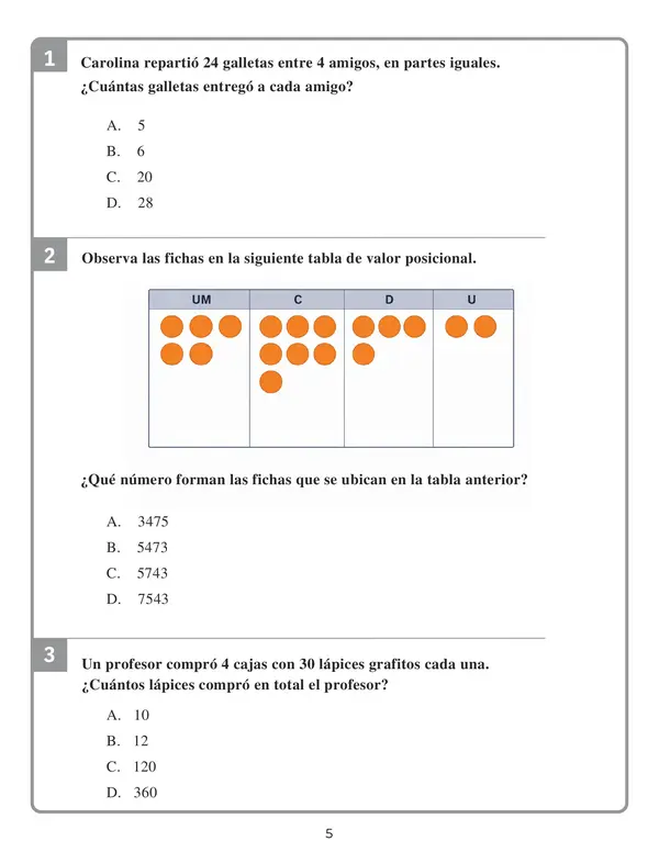 Ensayo SIMCE - Matemática 4to básico N° 7 - ¡46 ejercicios! Con preguntas de años anteriores.