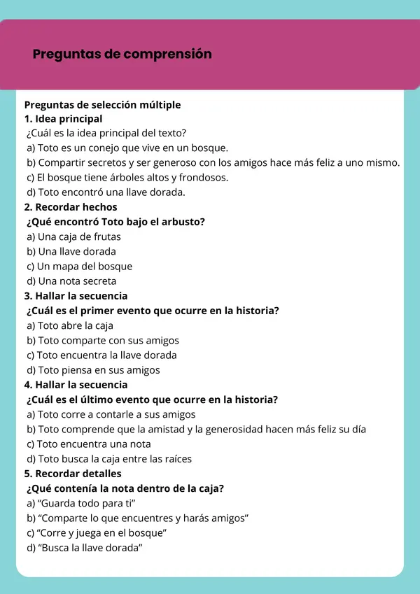 Cuadernillo de Comprensión Lectora – Nivel 4° Básico