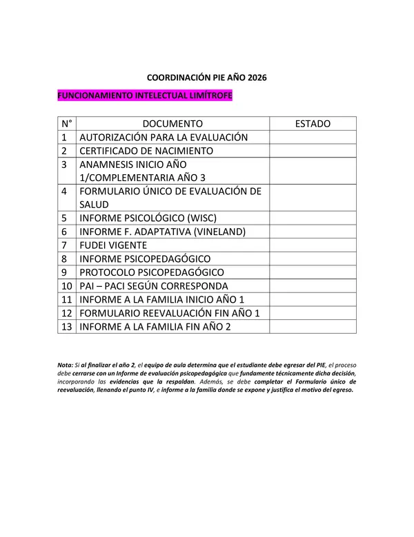 Pautas de Monitoreo Expedientes PIE 2026 - Cartilla N°5