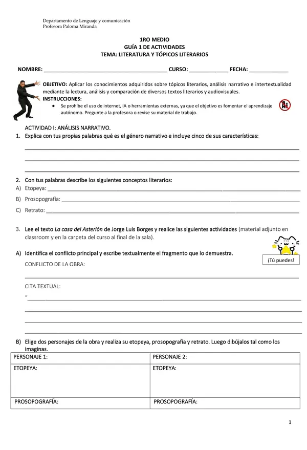 Guía Literatura y Tópicos Literarios 1ro medio