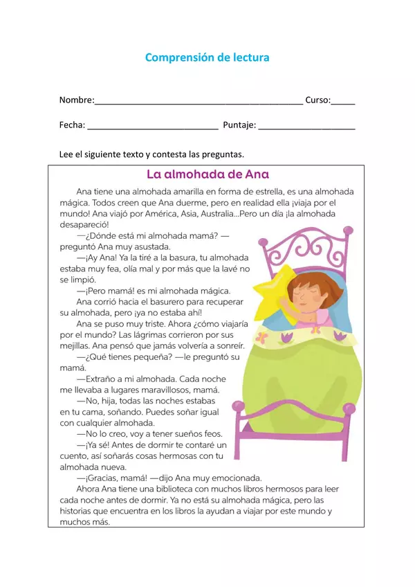 Comprensión de lectura "La almohada de Ana"