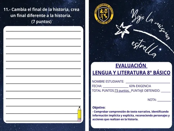 "Evaluación del Libro Bajo la misma estrella" 8° Básico