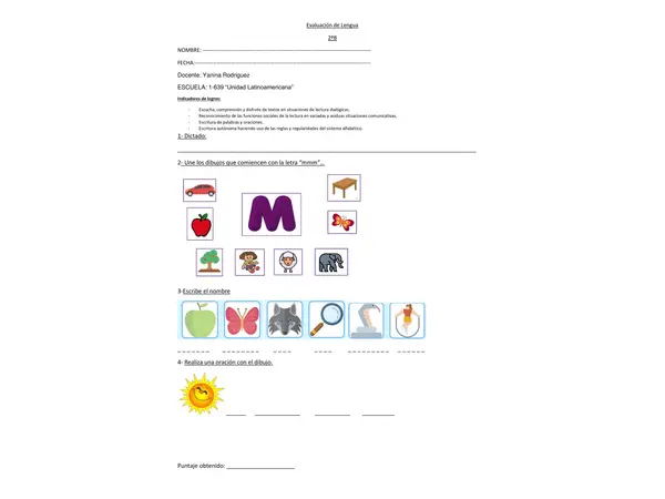 EVALUACION DE LENGUA, ALFABETIZACION PARA SEGUNDO GRADO O PRIMERO