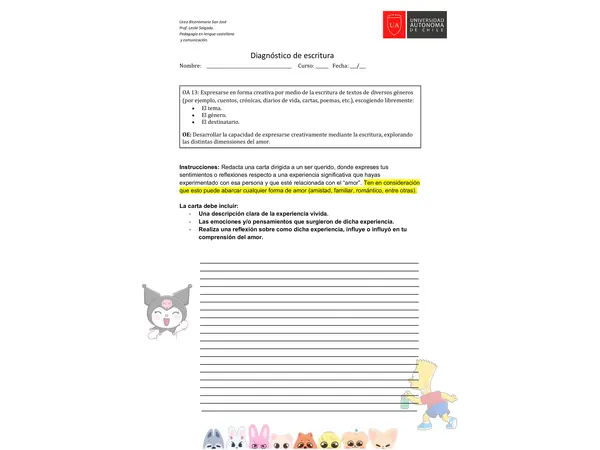 Escritura de una carta sobre experiencias del amor