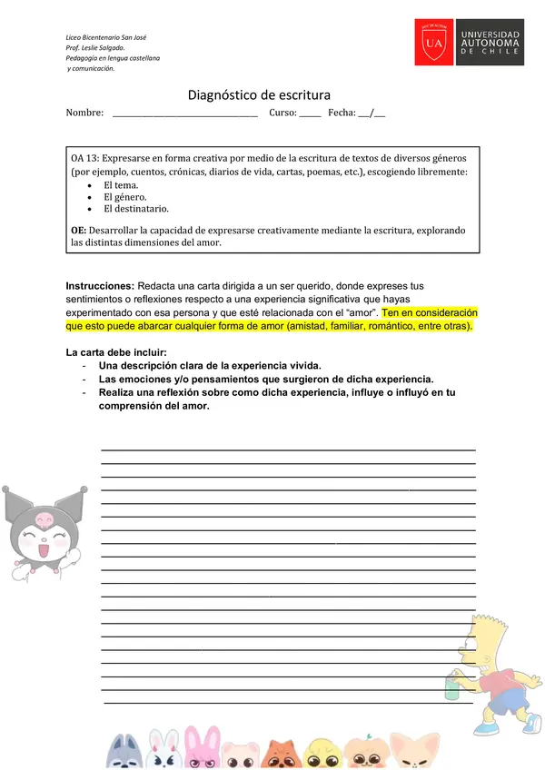 Escritura de una carta sobre experiencias del amor