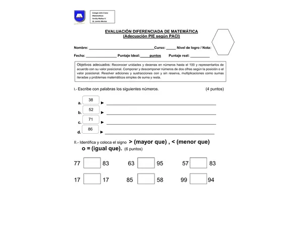 PRUEBA DIFERENCIADA DE MATEMÁTICAS