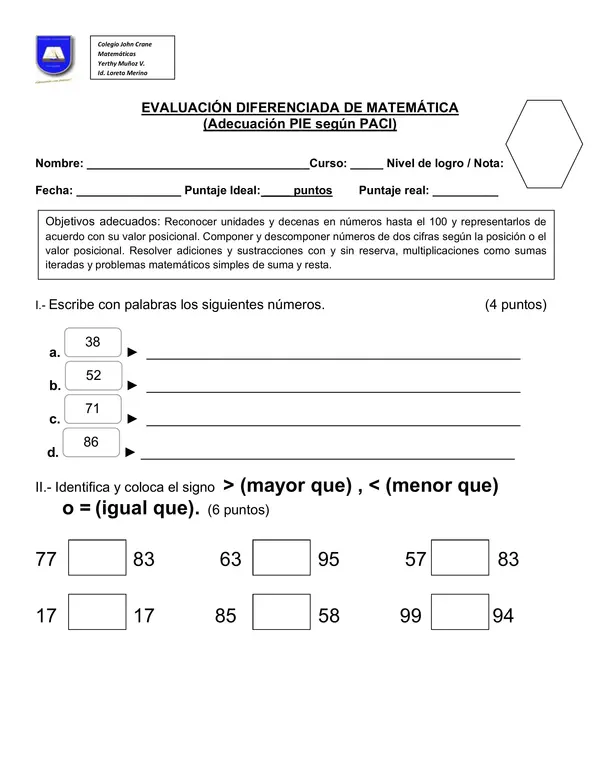 PRUEBA DIFERENCIADA DE MATEMÁTICAS
