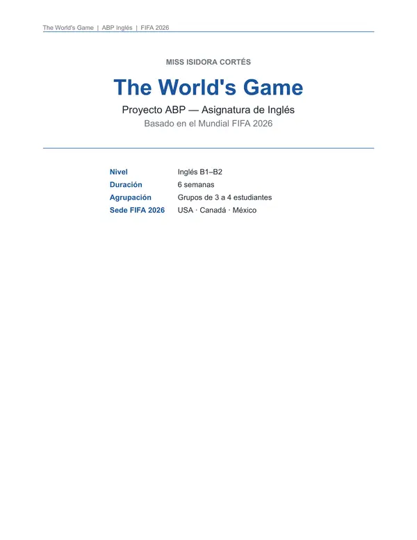 ABP "The World's Game" Proyecto del Mundial FIFA 2026 para inglés