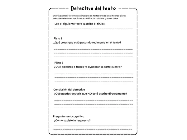 Inferencia lectora: Detective del texto (ficha de comprensión)