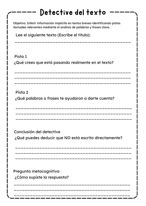 Inferencia lectora: Detective del texto (ficha de comprensión)
