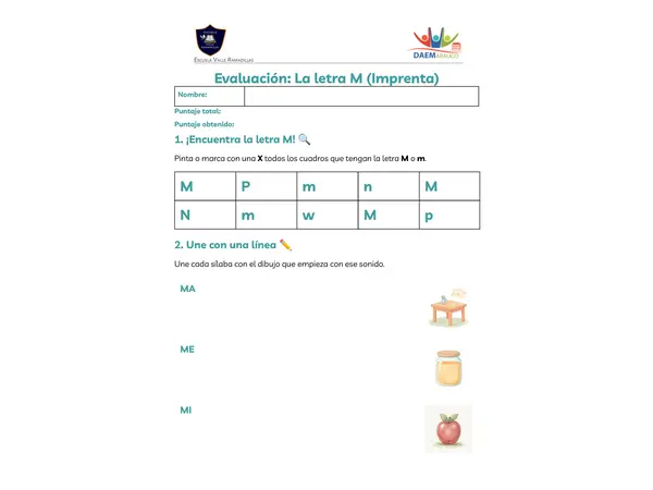 Evaluación letra M adecuada