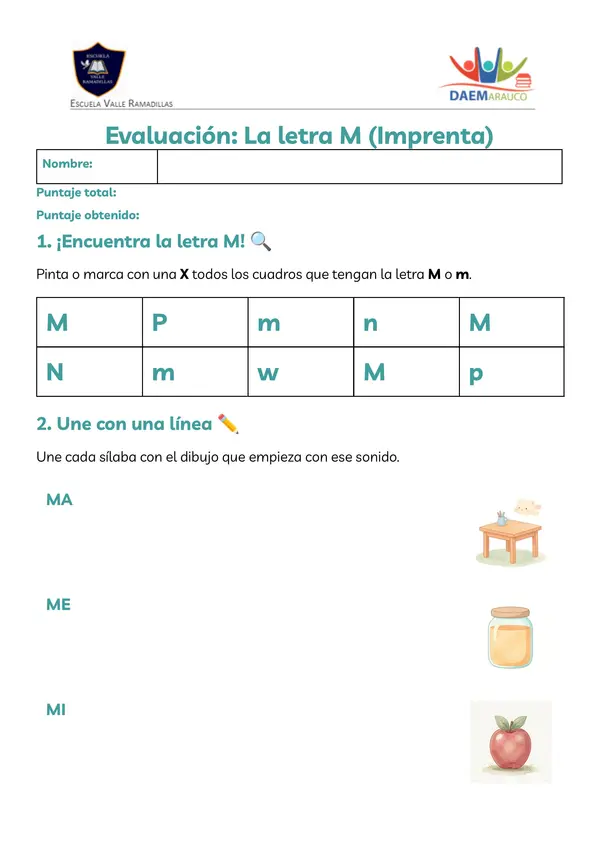 Evaluación letra M adecuada