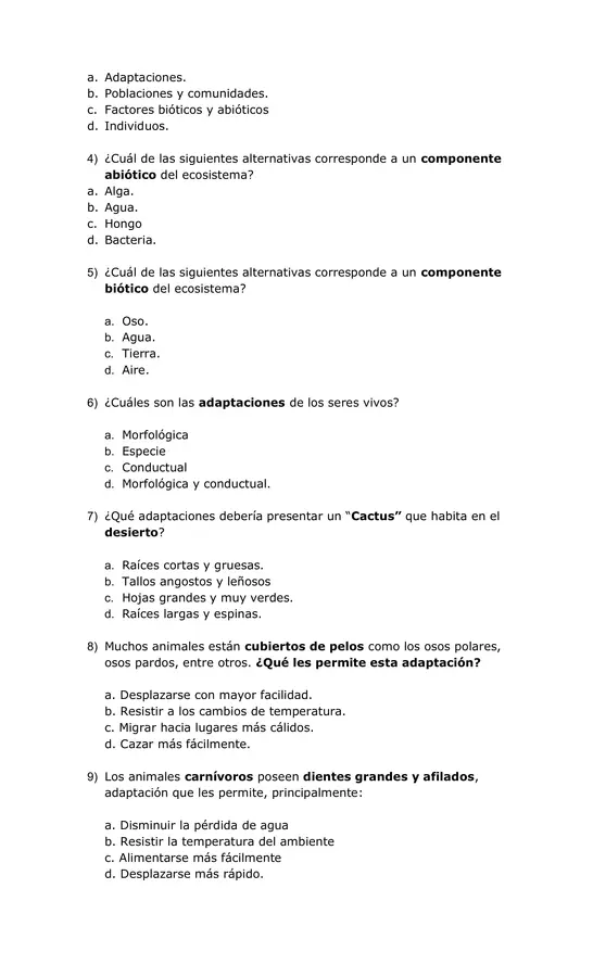 Evaluación de ecosistemas 4° básico