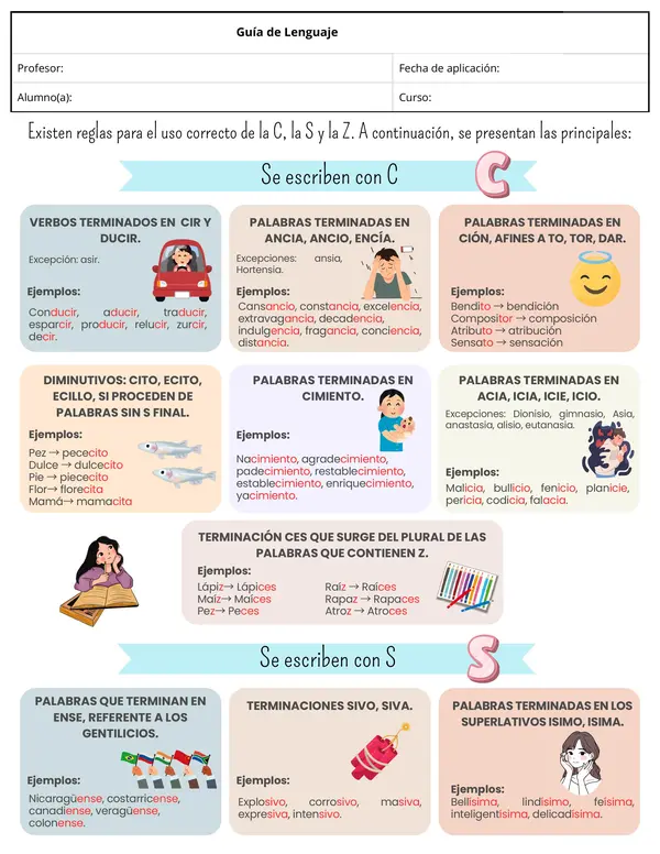 Guía uso correcto c,s y z