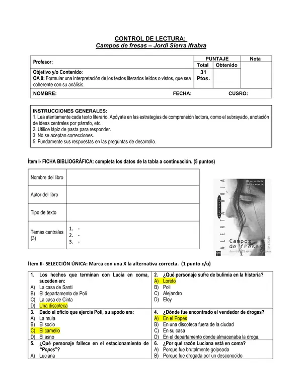 Evaluación - Control lector: Campos de fresas