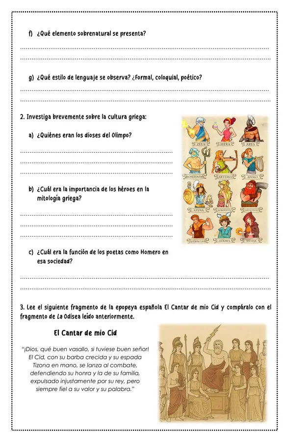 Guía de trabajo - Fragmentos de epopeyas