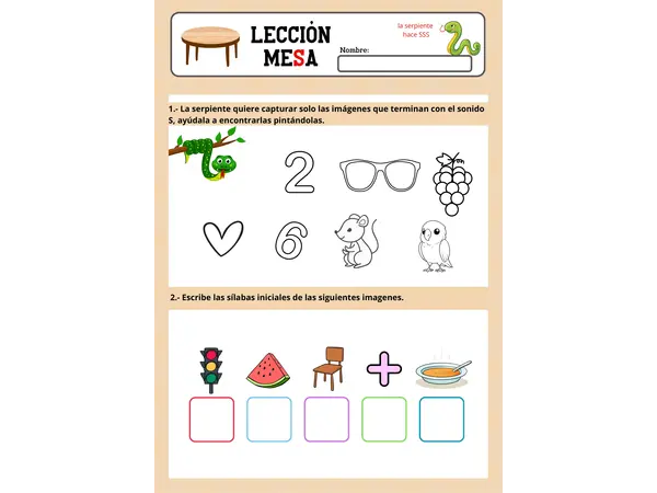 Lección Mesa - Metodo Matte (LETRA S)