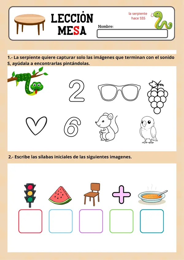 Lección Mesa - Metodo Matte (LETRA S)