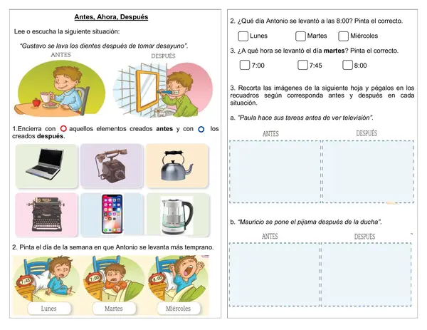 Guía de historia 1° básico "Antes, Ahora y después"
