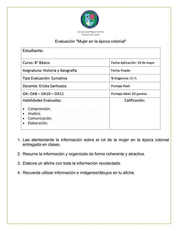Afiche - Mujer en la sociedad colonial