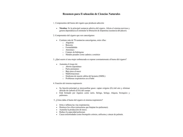 Resumen de Ciencias Naturales "Tabaquismo".