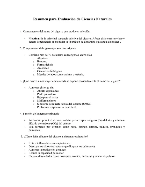 Resumen de Ciencias Naturales "Tabaquismo".