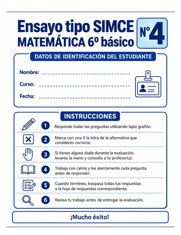 ENSAYO SIMCE 4 MATEMÁTICA  6°