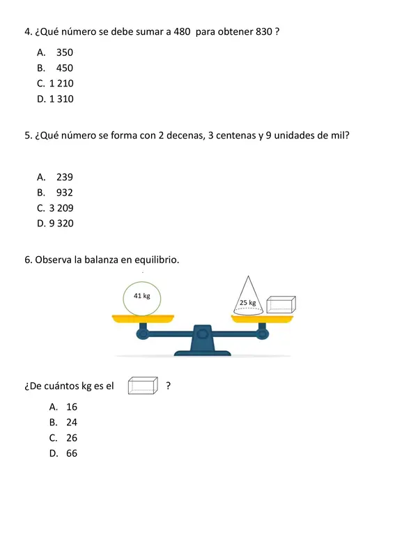 ENSAYO SIMCE MATEMÁTICAS 4º BÁSICO