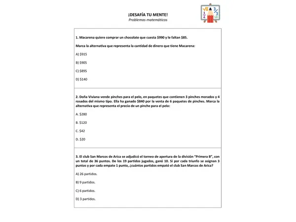 Problemas matemáticos - Guía de ejercicios 